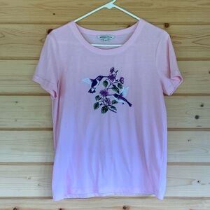 Pink T-Shirt with Hummingbird Design